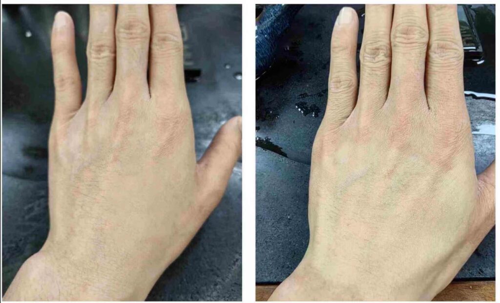 在相同应用条件下可见的皮肤亮度效果