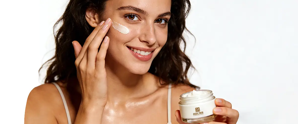 woman applying anti-aging cream to demonstrate premium skincare texture sensory performance and daily-use product experience