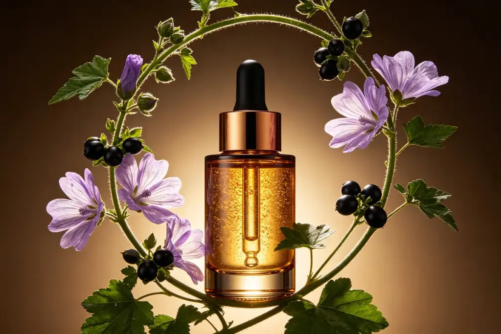 premium bakuchiol anti aging serum concept with botanical elements for oem skincare formulation