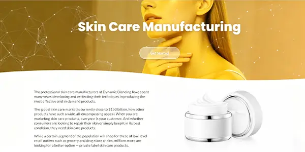 Dynamic Blending skin care manufacturing website screenshot for OEM skincare manufacturer comparison