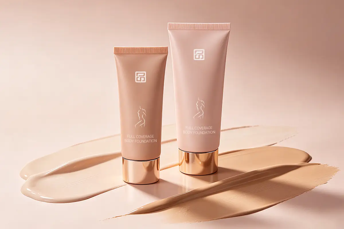 Private label body makeup products including body foundation for coverage and skin-perfecting body makeup concepts