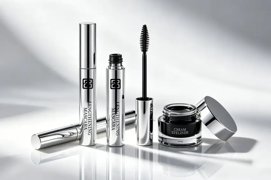 Private label eye makeup products including mascara and cream eyeliner