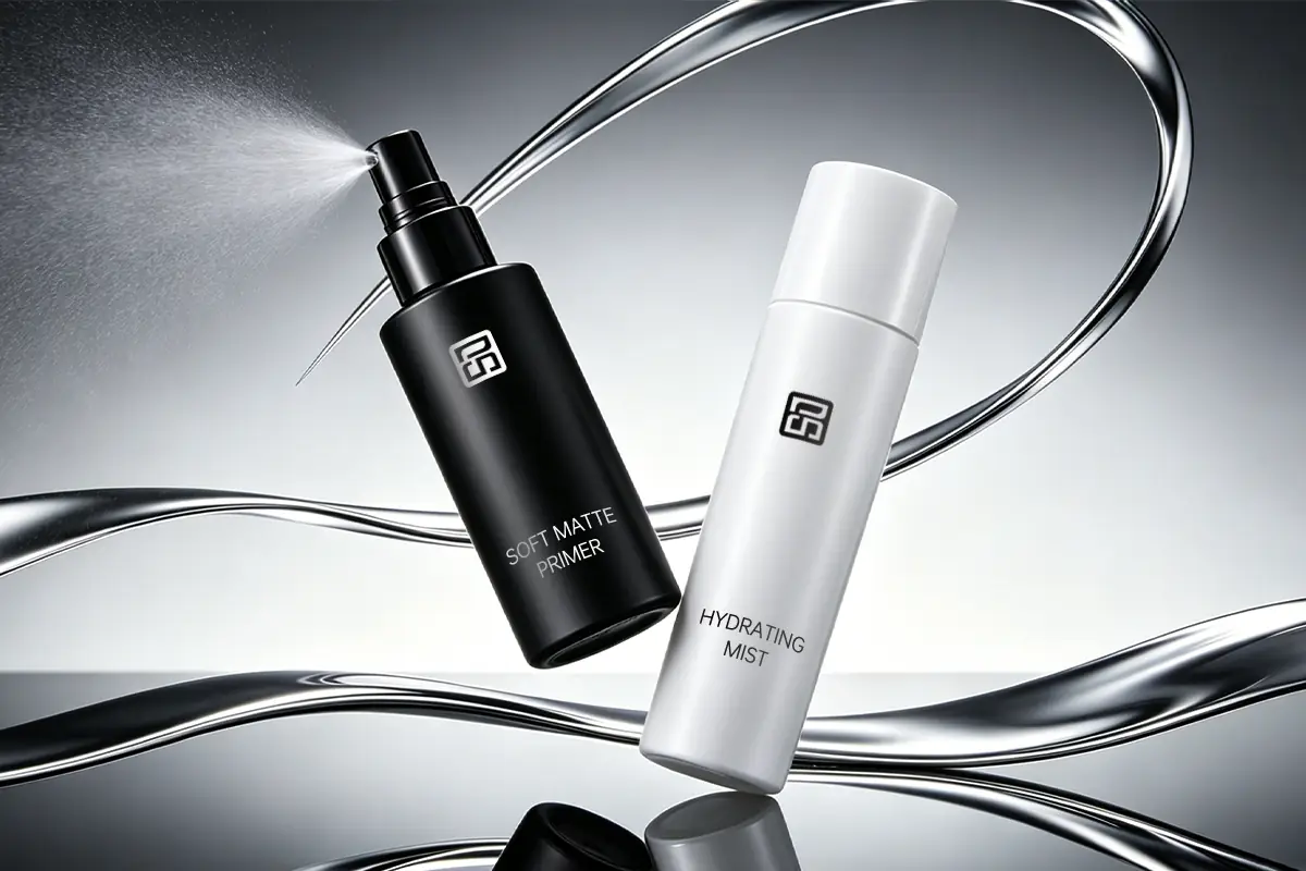 Private label prep and setting products including primer and hydrating mist