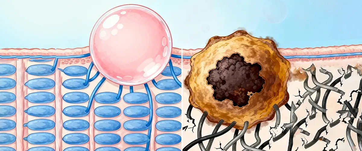 glycation process affecting collagen structure and forming AGEs in skin
