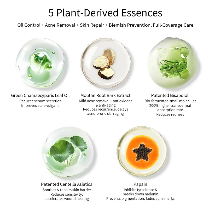 5 Plant-Derived Essences for Acne Repair Five plant-derived essences for private label acne repair gel supporting oil control acne reduction redness soothing barrier repair and post-acne mark prevention