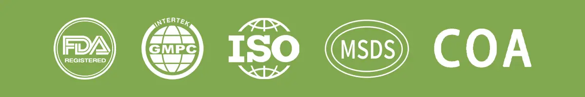 FDA GMPC ISO MSDS and COA support icons for private label grow hair spray manufacturing
