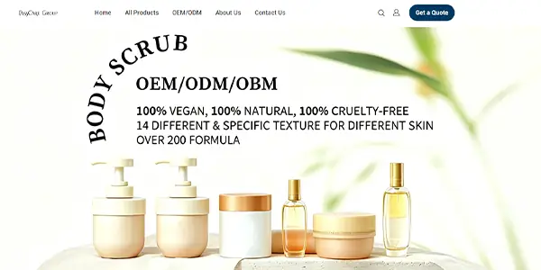 Easycare Group beauty OEM homepage showing body care and private label manufacturing services