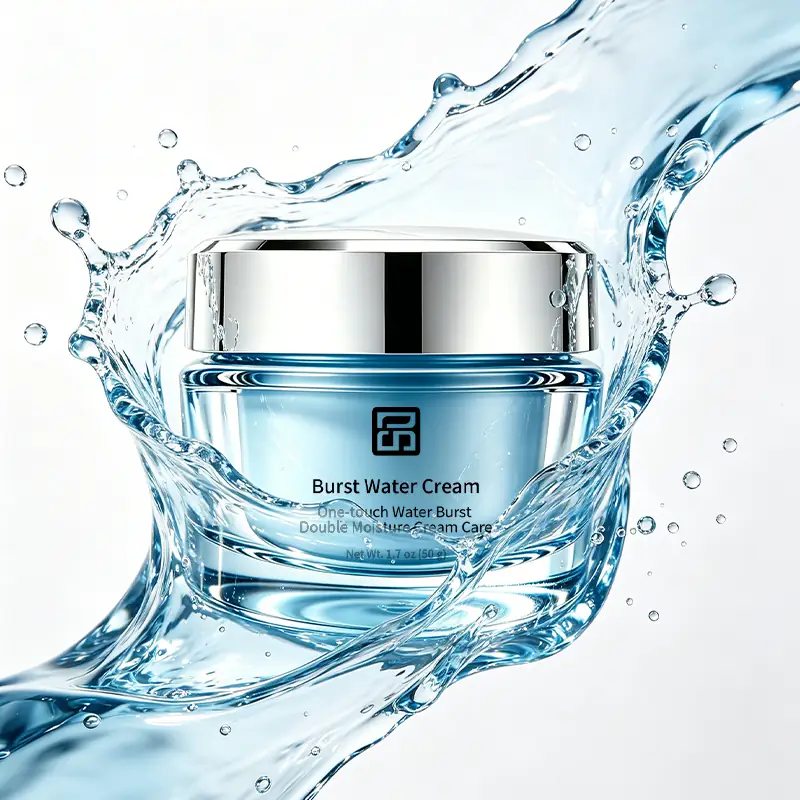 Innovative Water Burst Technology Private label water drop cream texture showing instant water droplets for deep hydration