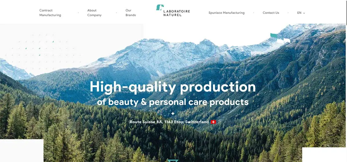 Screenshot of Laboratoire Naturel website representing natural personal care and private label facial cleanser manufacturing support in Switzerland