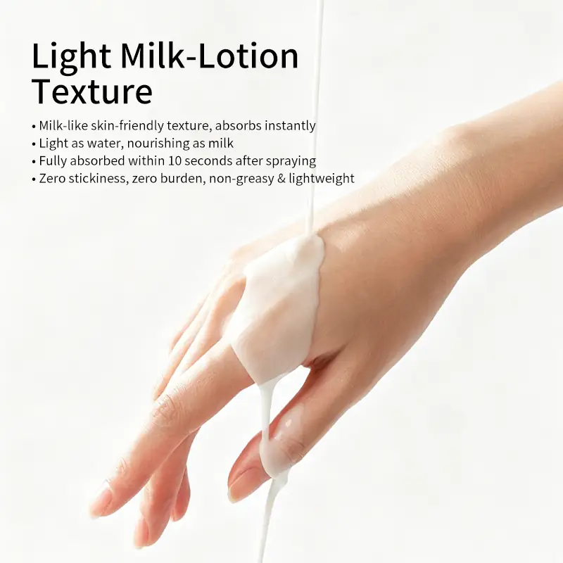 Light Milk Lotion Texture Light milk lotion texture of private label ceramide toner with non sticky fast absorbing moisturizing feel