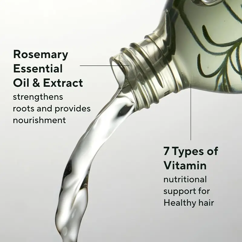 Lightweight grow hair spray texture with rosemary scalp care formula concept