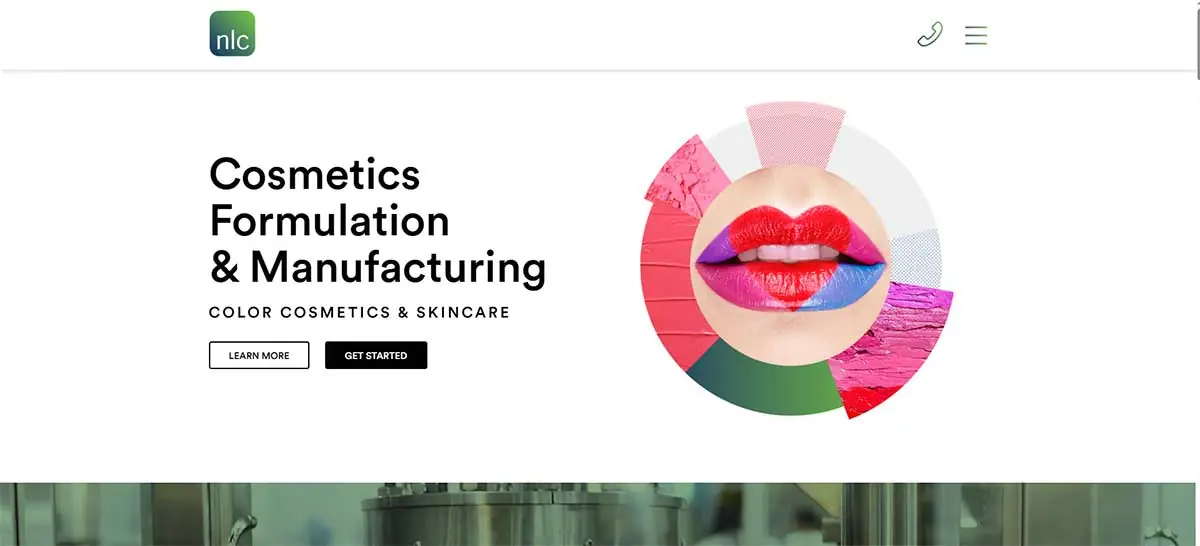 Screenshot of New Look Cosmetics website showing US-based skincare, beauty, clean beauty, and private label facial cleanser manufacturing support