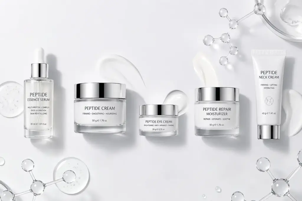 Polypeptide cream, peptide serum, eye cream, repair moisturizer, and neck cream for private label anti-aging skincare product development