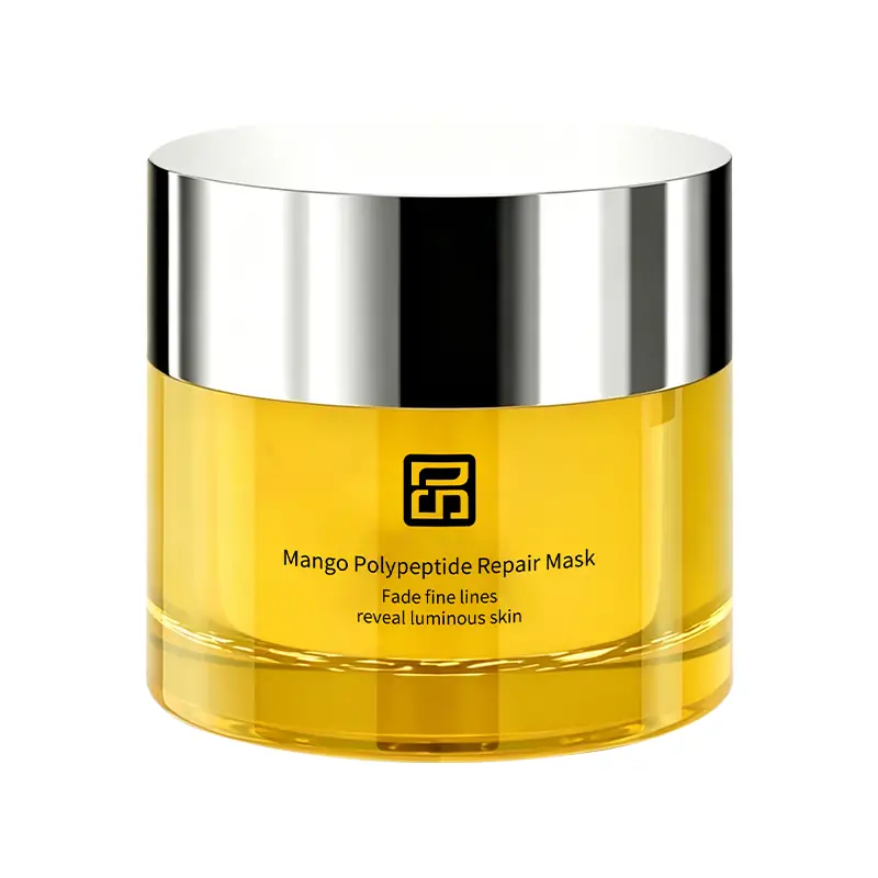 White background product image of private label mango polypeptide repair mask for brightening hydration and anti-aging care
