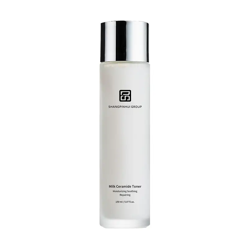 White background product image of private label milk ceramide toner for moisturizing soothing and barrier repair skincare