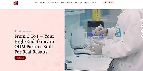 Shangpinhui Biotechnology skincare OEM homepage showing high-end formulation and manufacturing services