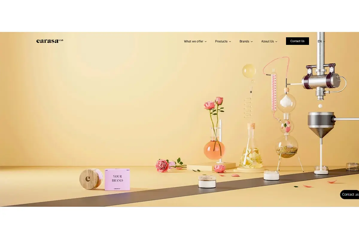 Screenshot of CarasaLab, a Spanish private label cosmetics manufacturer supporting hair care and cosmetic product development