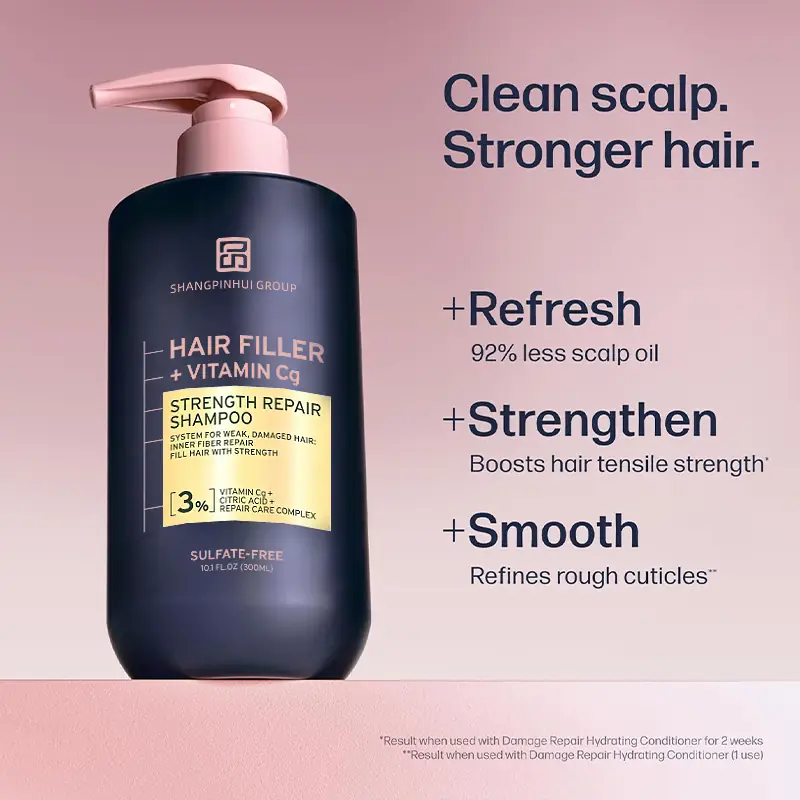 Private label strength repair shampoo for damaged hair with hair filler vitamin Cg and sulfate free formula