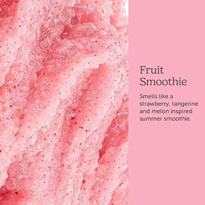 Fruit smoothie strawberry body scrub texture and fragrance concept for private label body care