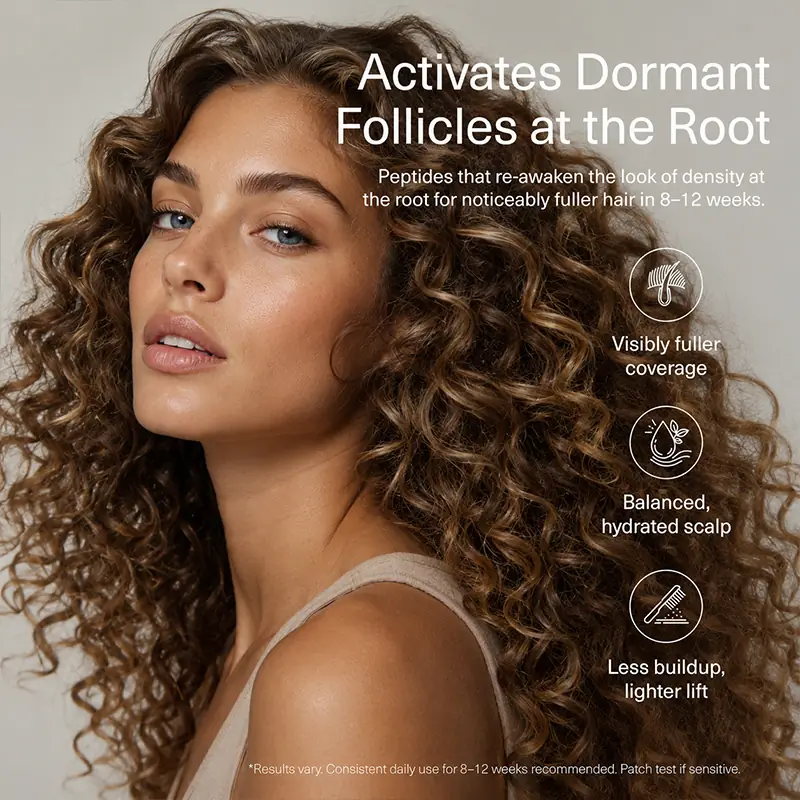 Peptide hair growth serum supports fuller-looking hair balanced scalp and lighter lift without buildup