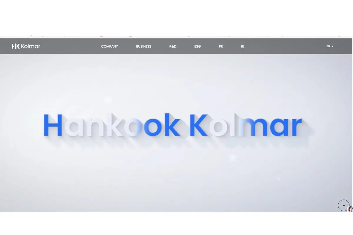 Screenshot of Kolmar Korea official website showing cosmetic ODM platform service, R&D, and quality control capabilities