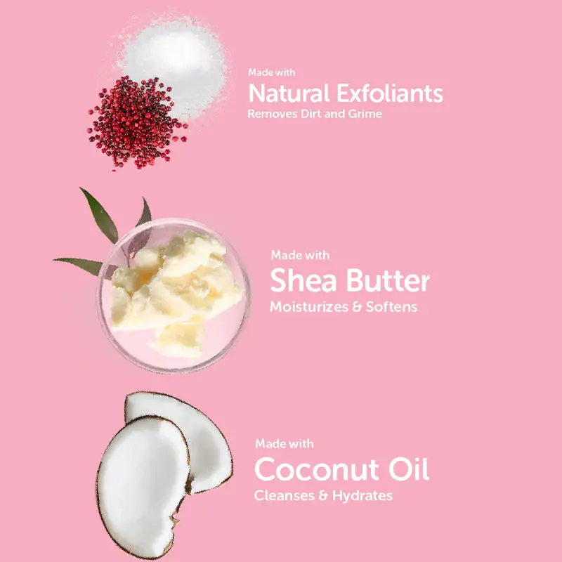 Natural exfoliants shea butter and coconut oil for private label strawberry body scrub formula