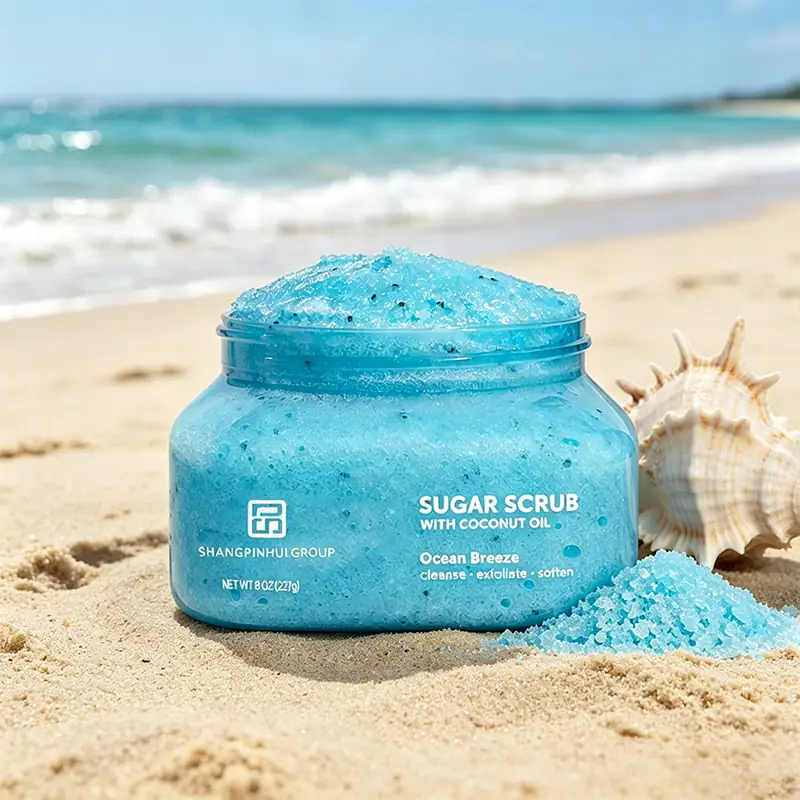 Ocean breeze coconut oil sugar body scrub beach scene for spa body care brands