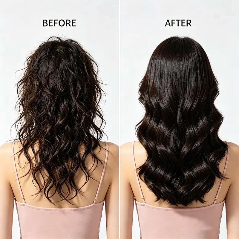 Repair shampoo consumer result visual for nourished hydrated smoother and strengthened strands after two weeks