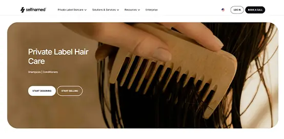 Selfnamed website screenshot showing private label hair care products and EU CPNP compliance support