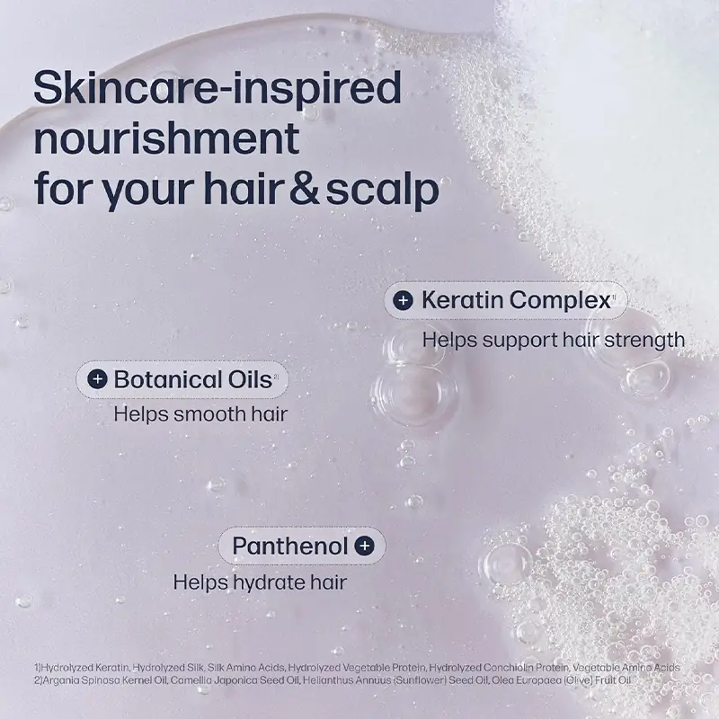 Skincare inspired nourishment shampoo with keratin complex botanical oils and panthenol for hair and scalp