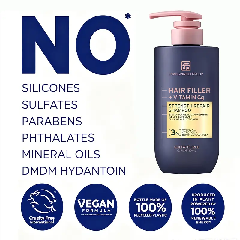Sulfate free silicone free paraben free vegan and clean formula direction for private label repair shampoo