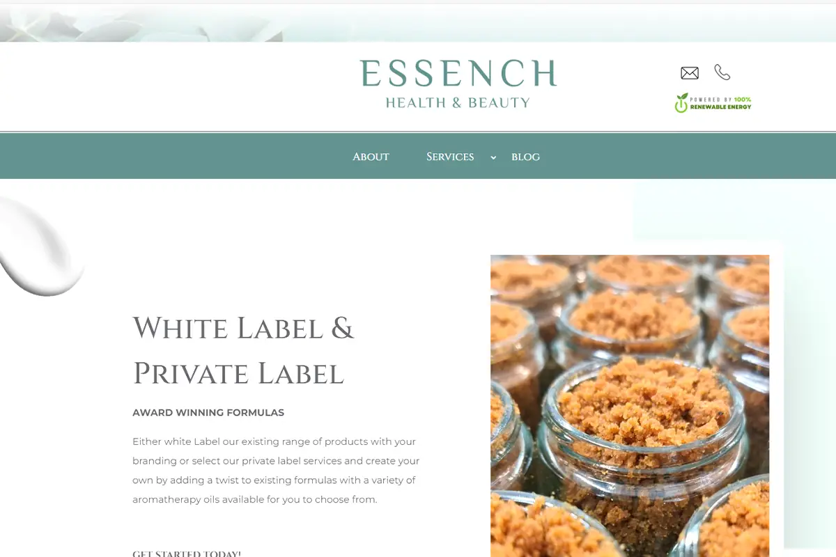 Screenshot of Essench, a UK low MOQ white label and private label cosmetics supplier