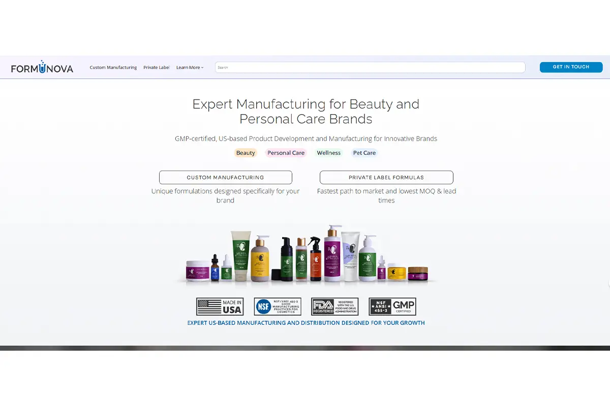 Screenshot of FormuNova custom body scrub manufacturing for brands developing low MOQ private label body scrubs