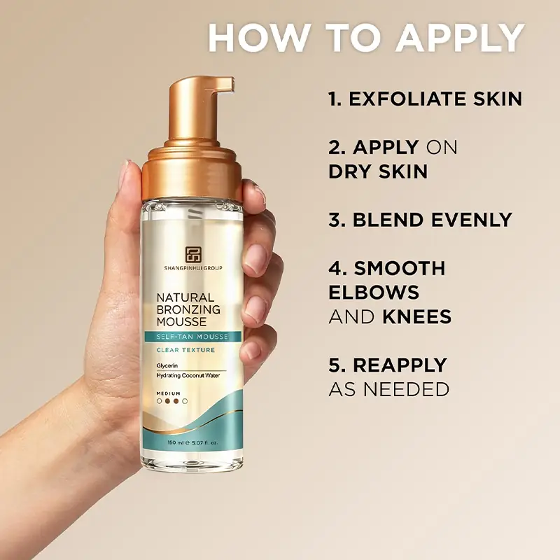 How to apply natural bronzer self tan mousse on dry skin and blend evenly