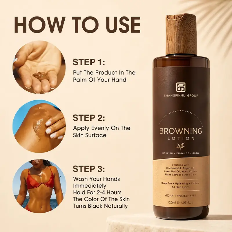 How to use coffee-infused browning tanning lotion for even body application
