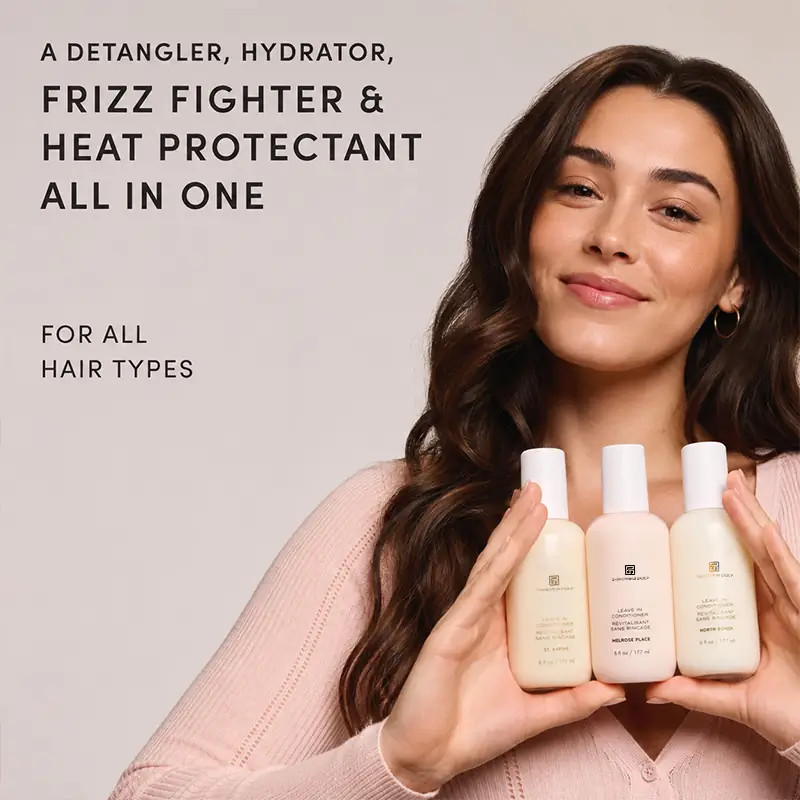Private label leave-in conditioner spray for detangling frizz control hydration and heat protection