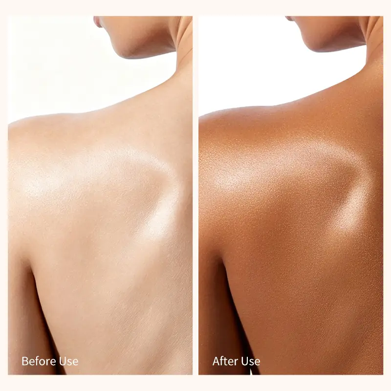 Before and after natural bronze glow concept for self tan mousse