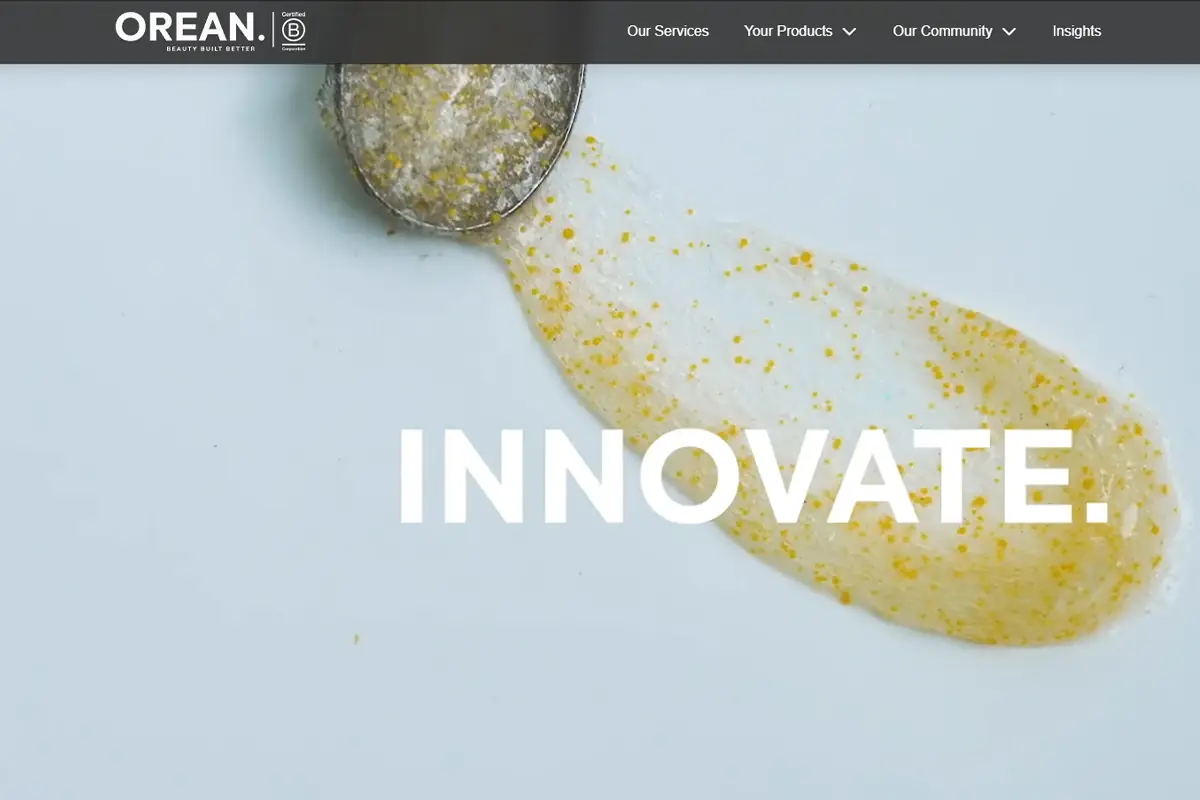 Screenshot of Orean Personal Care website, a UK private label hair care manufacturer offering bespoke formulation and personal care development.