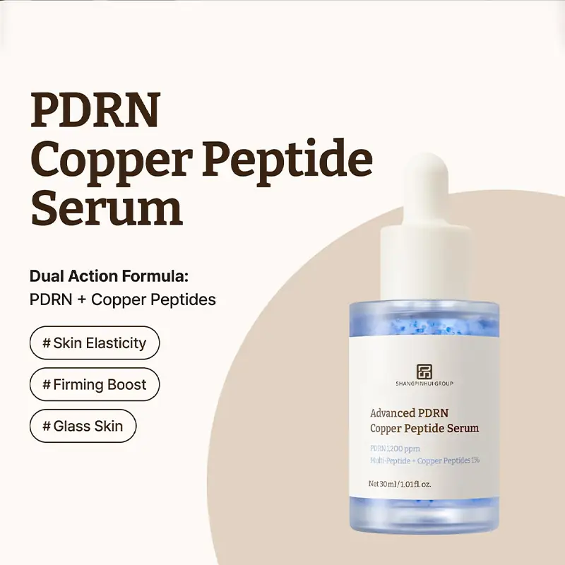 Private label PDRN copper peptide serum with dual action formula for skin elasticity firming and glass skin