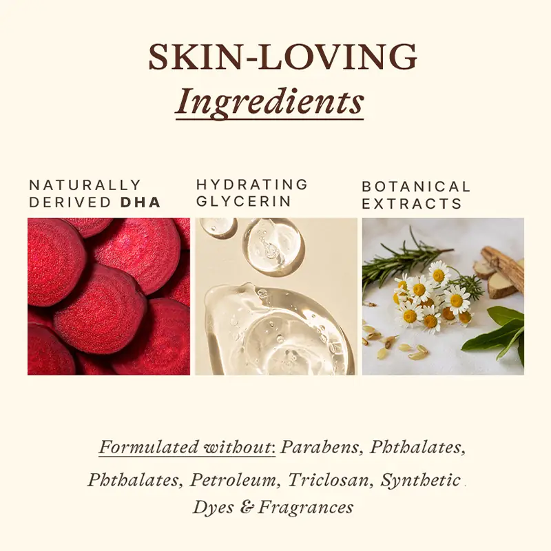 Naturally derived DHA glycerin and botanical extracts for organic vegan tanning mousse