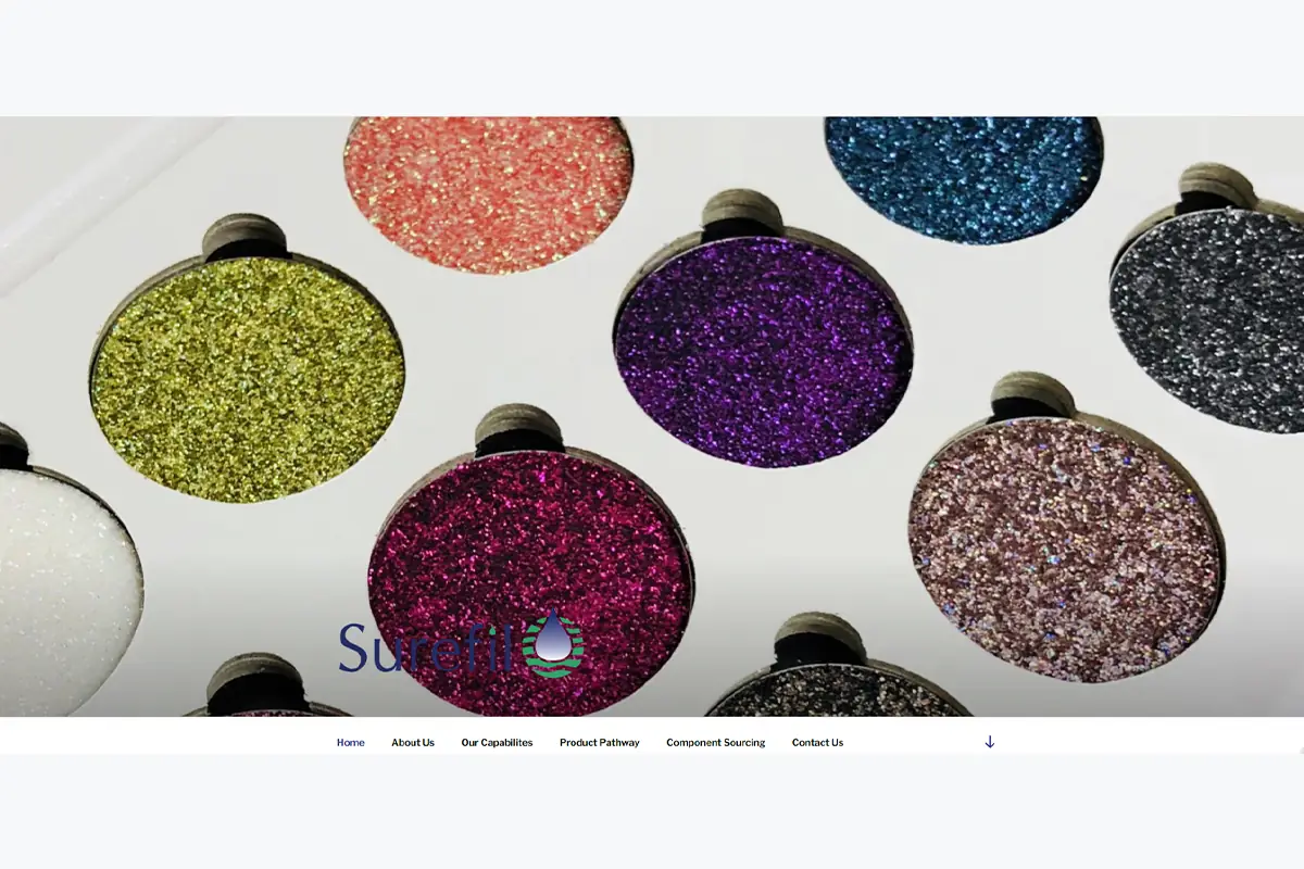 Screenshot of Surefil Beauty Products, a UK private label cosmetic manufacturing and filling company