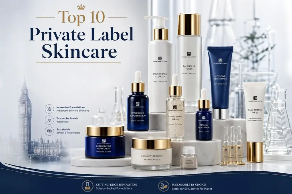 Top private label skincare manufacturers in the UK for serums, creams, cleansers, SPF products and custom skincare development