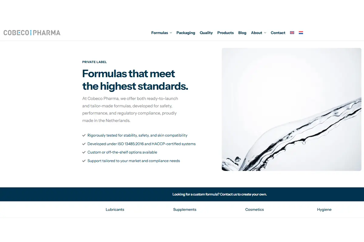 Cobeco Pharma tailor-made cosmetic formulation and private label manufacturing in the Netherlands