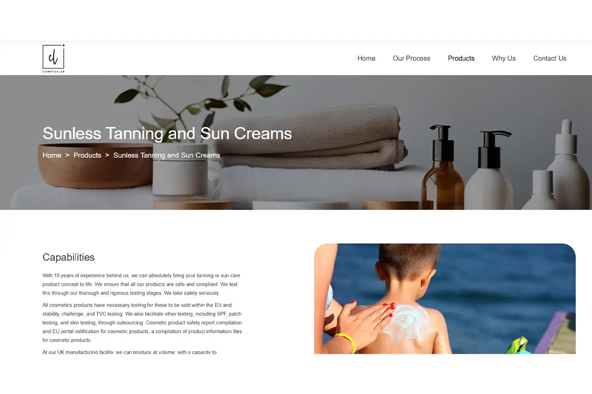 Cosmetics Lab sun cream development testing and private label sunscreen manufacturing in the UK