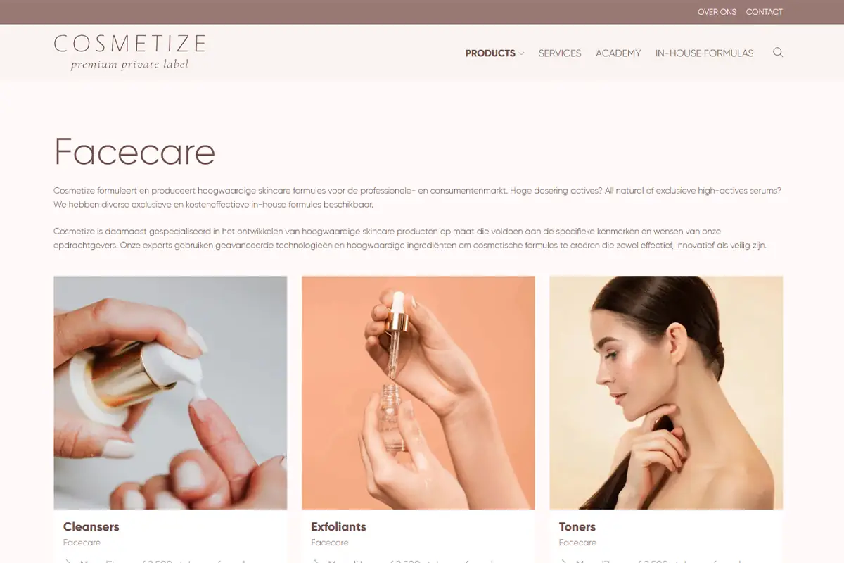 Cosmetize private label facecare and custom skincare manufacturing in the Netherlands