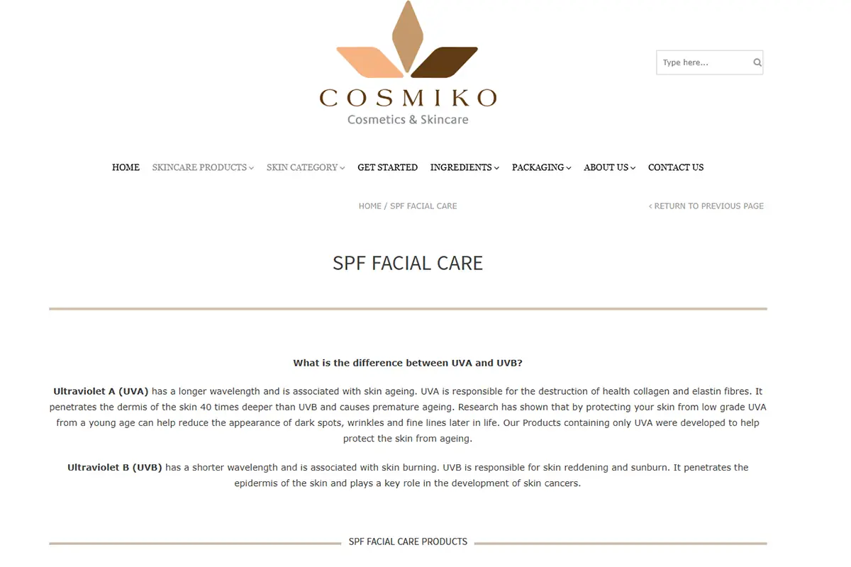 Cosmiko private label SPF 30 and SPF 50 facial care products for UK skincare brands