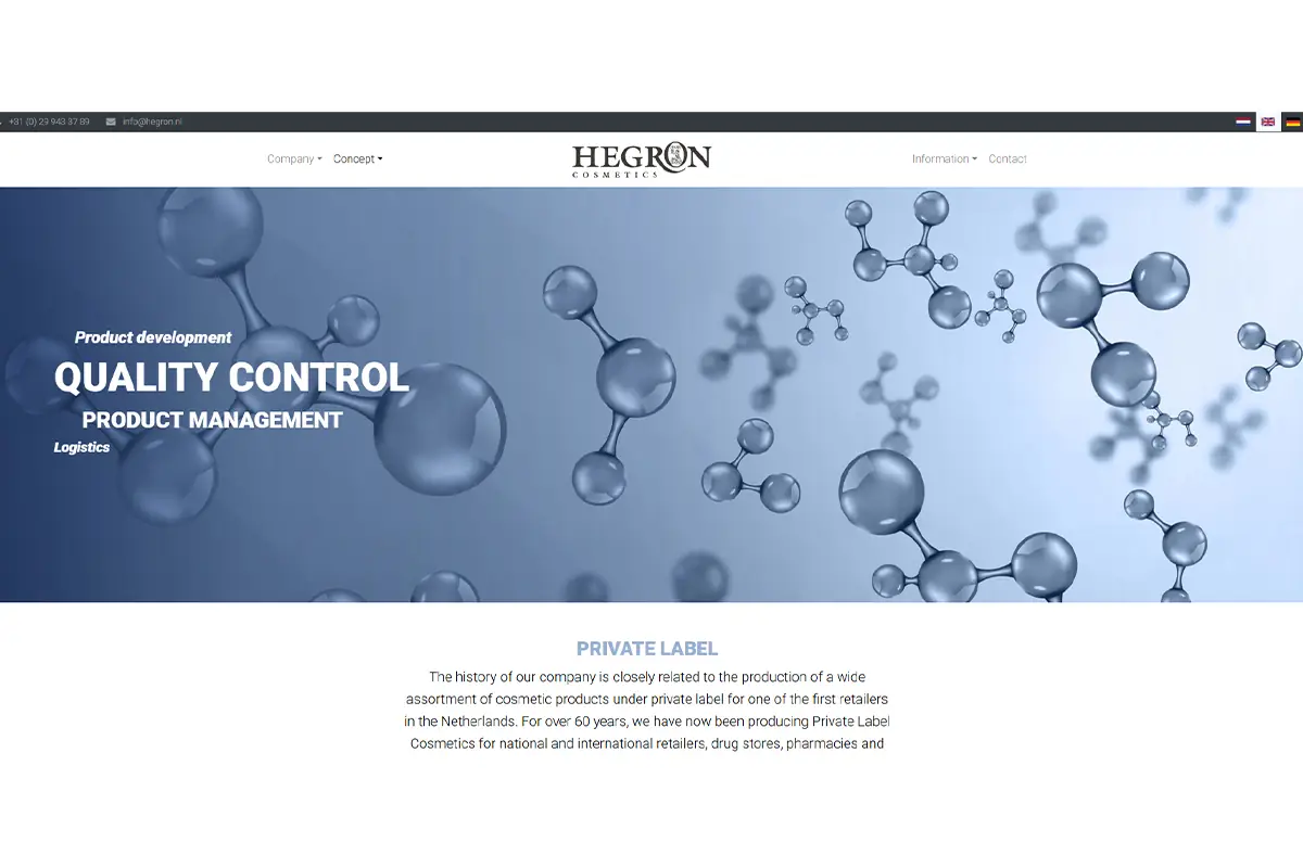 Hegron Cosmetics private label skincare and personal care manufacturing in the Netherlands