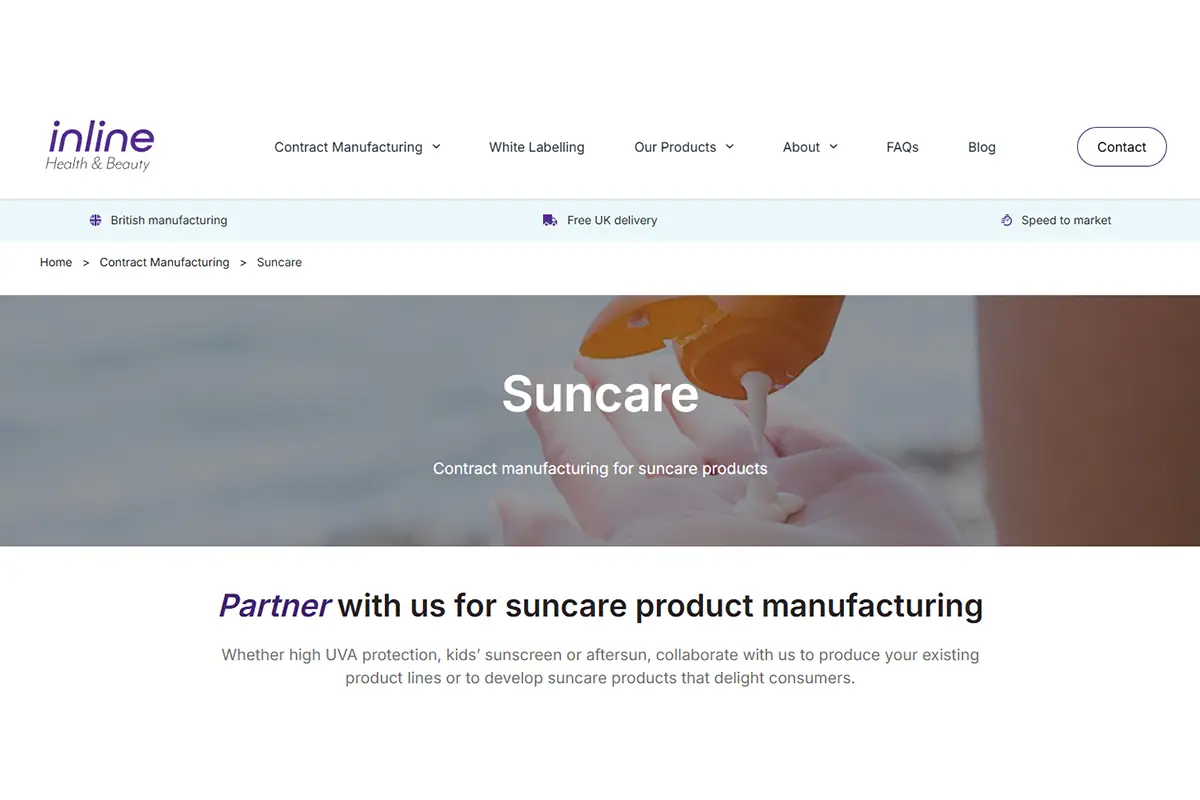 Inline Health and Beauty private label sunscreen and suncare contract manufacturing in the UK