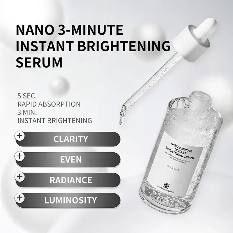 Private label instant brightening serum with nano 3 minute formula and dropper bottle