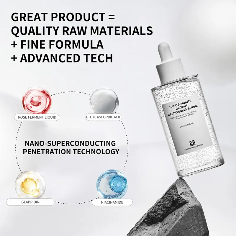 Nano brightening serum with rose ferment liquid ethyl ascorbic acid glabridin and niacinamide